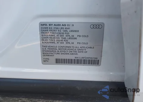 2024 Audi Q4 E-Tron Premium Plus 55 Quattro из США, поврежденный, VIN WA1LUBFZ4RP057285